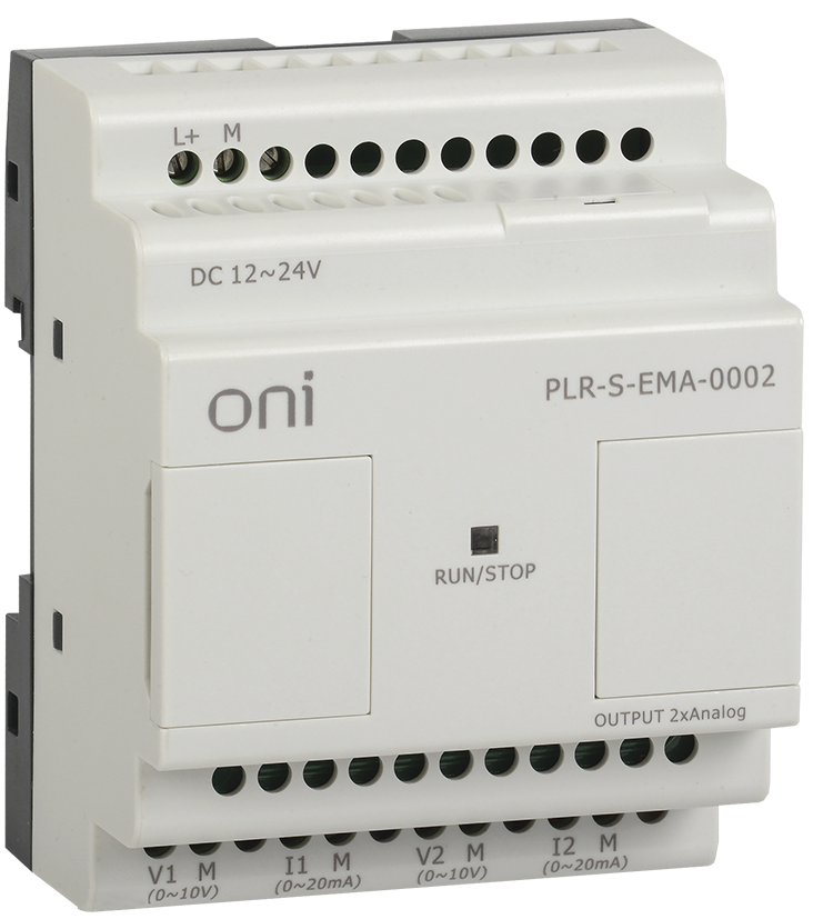Логическое реле PLR-S. Модуль расширения 2 каналами аналогового вывода (0..10В/0..20мА) серии ONI. Напряжение питания 12-24 В DC