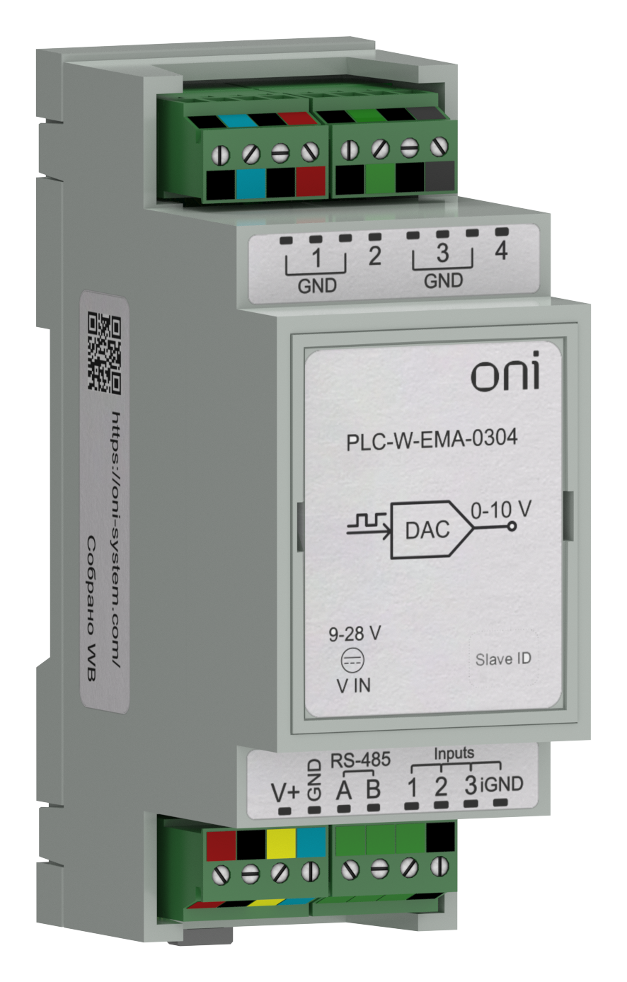 ПЛК W. Расширение входов/выходов по Modbus RTU 4 AO или ШИМ ONI