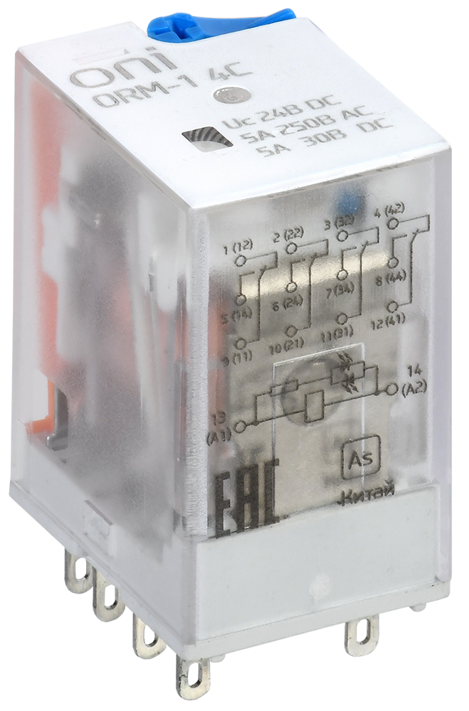 Реле интерфейсное ORM-1 4C 24В DC со светодиодом и тестовой кнопкой ONI