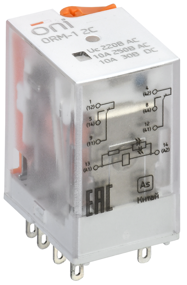 Реле интерфейсное ORM-1 2C 220В AC со светодиодом и тестовой кнопкой ONI