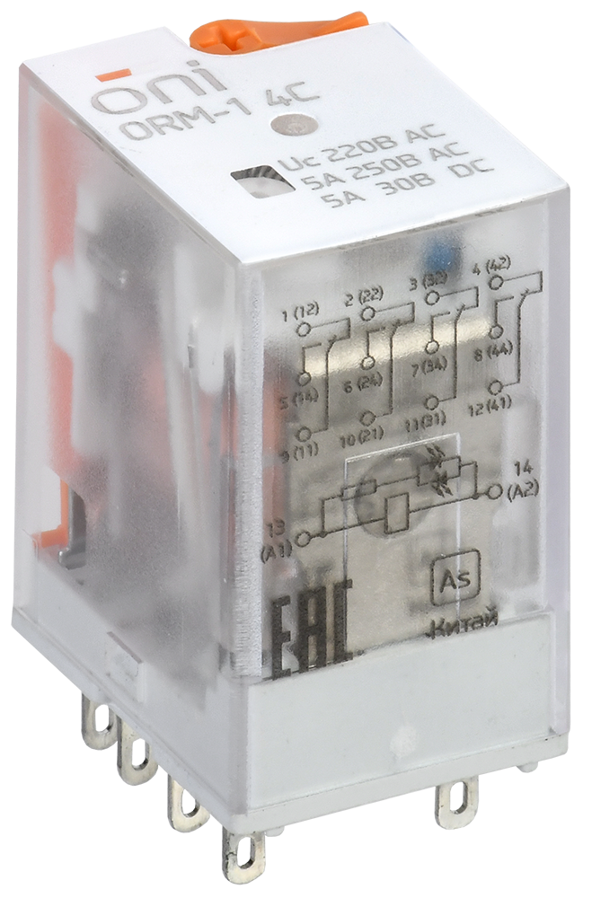 Реле интерфейсное ORM-1 4C 220В AC со светодиодом и тестовой кнопкой ONI