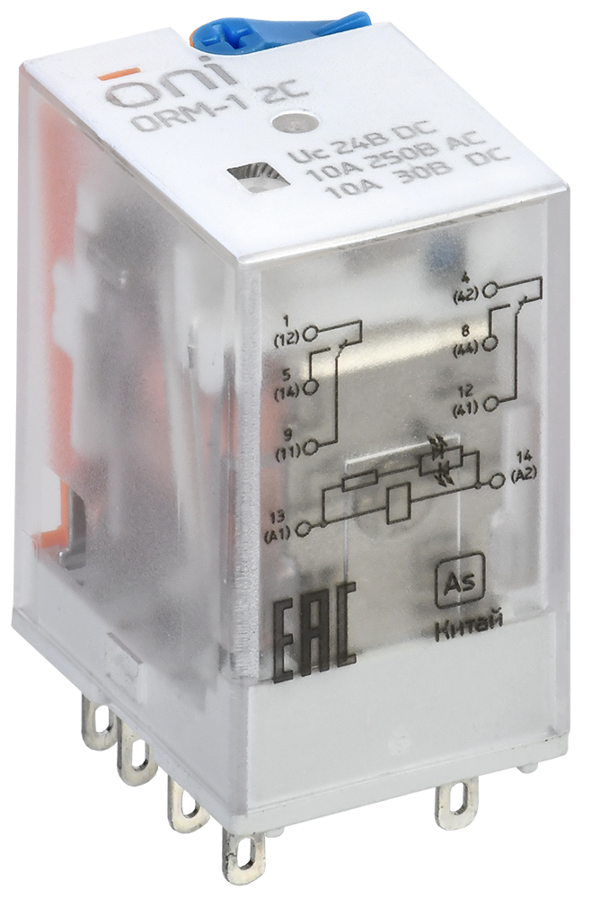 Реле интерфейсное ORM-1 2C 24В DC со светодиодом и тестовой кнопкой ONI