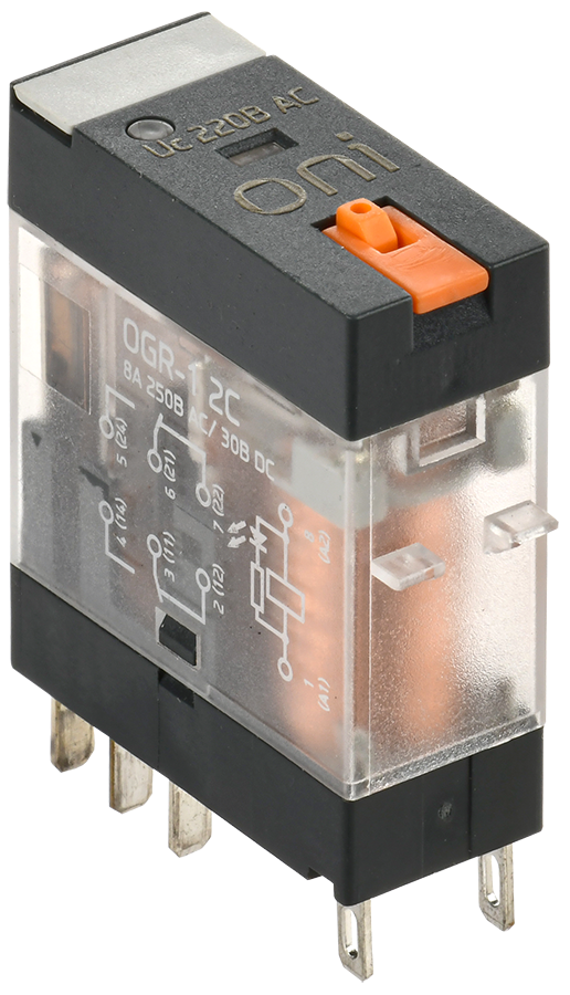 Реле общего назначения OGR-1 2C 220В AC со светодиодом и тестовой кнопкой ONI
