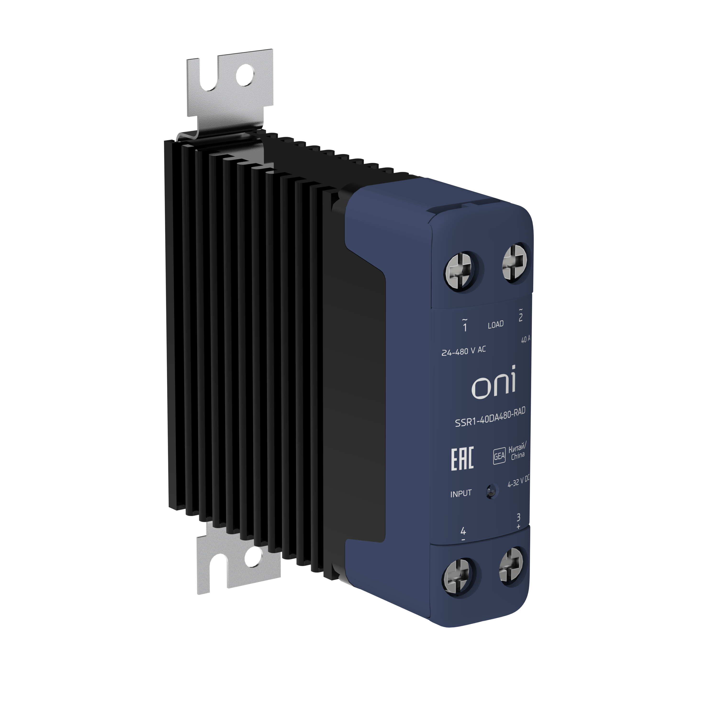 Реле твердотельное SSR1 40А 4-32В DC 24-480В AC с радиатором ONI