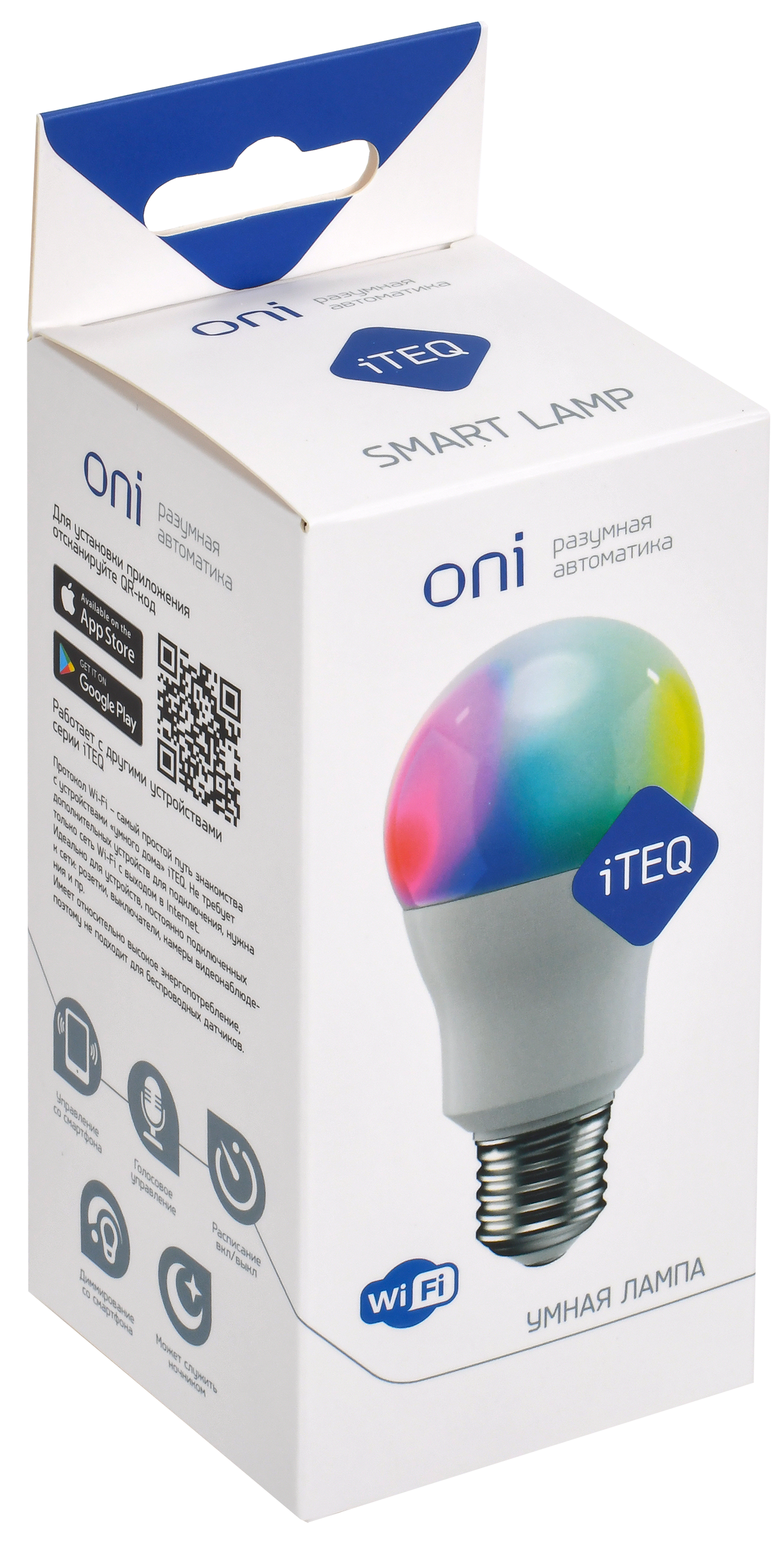 iTEQ SMART-лампа светодиодная с матовой колбой А60 9,4Вт W+RGB с поддержкой протоколов WIFI+BLE E27 230В ONI