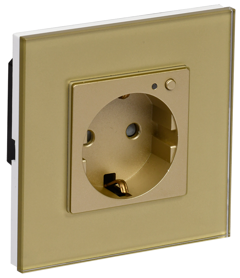 iTEQ SMART-розетка 16А с поддержкой WIFI+BLE со стеклянной рамкой и защитными шторками золотая ONI