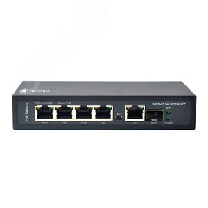 Коммутатор неуправляемый PoE 4 порта 1000 Мб/с RJ45, 1хSFP, 65 Вт