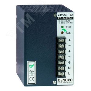 Блок питания промышленный. DC24V, 5A(120W). Диапазон входных напряжений AC100-240V. КПД 81%.