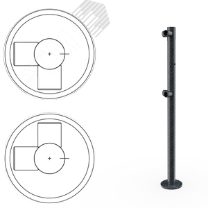 Стойка ограждения L-образная с отверстием под фиксатор 2 муфты, 2 муфты справа угол 90 градусов (антик серебро, черный)