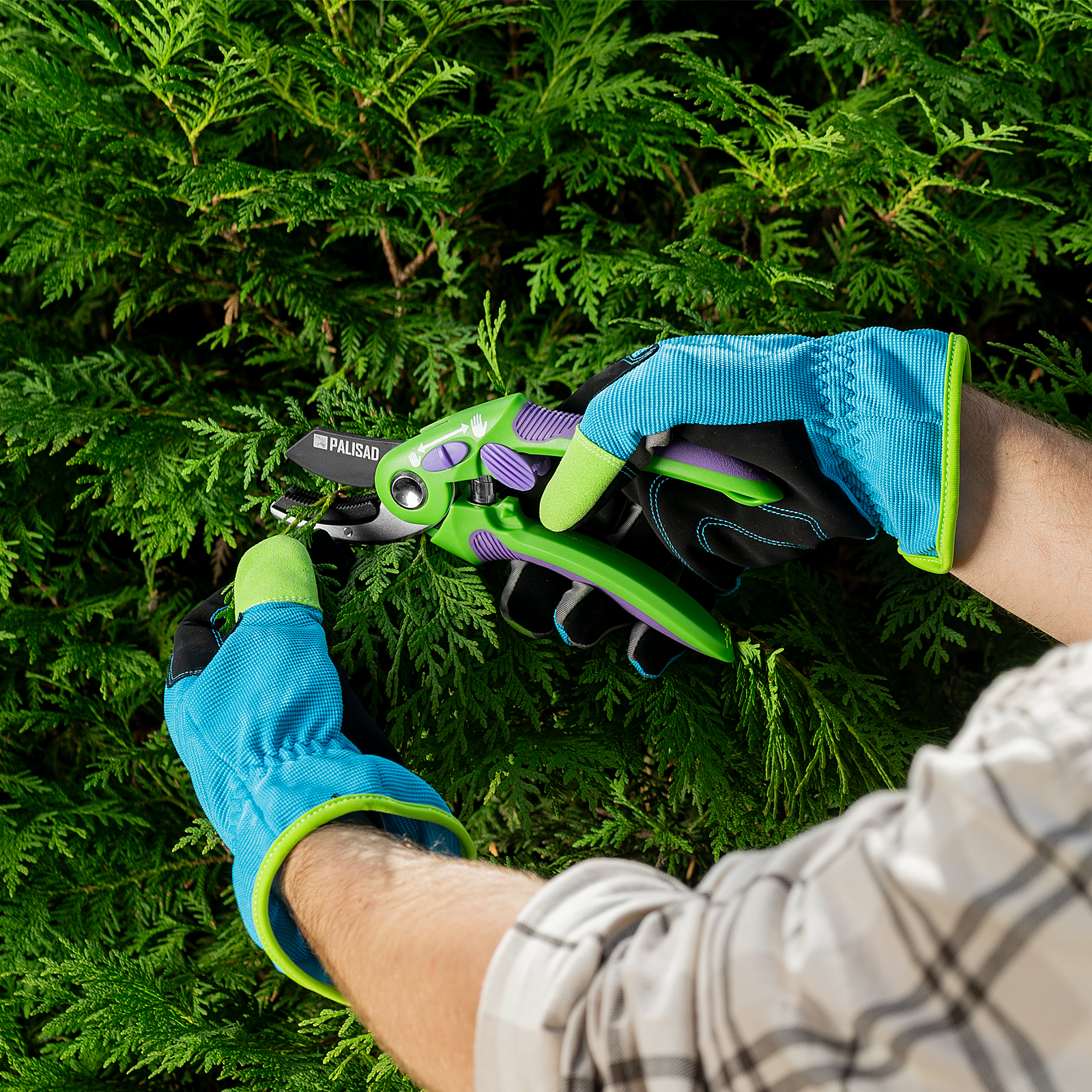 Секатор с наковальней, 215 мм, регулировка захвата, двухкомпонентные рукоятки, Palisad