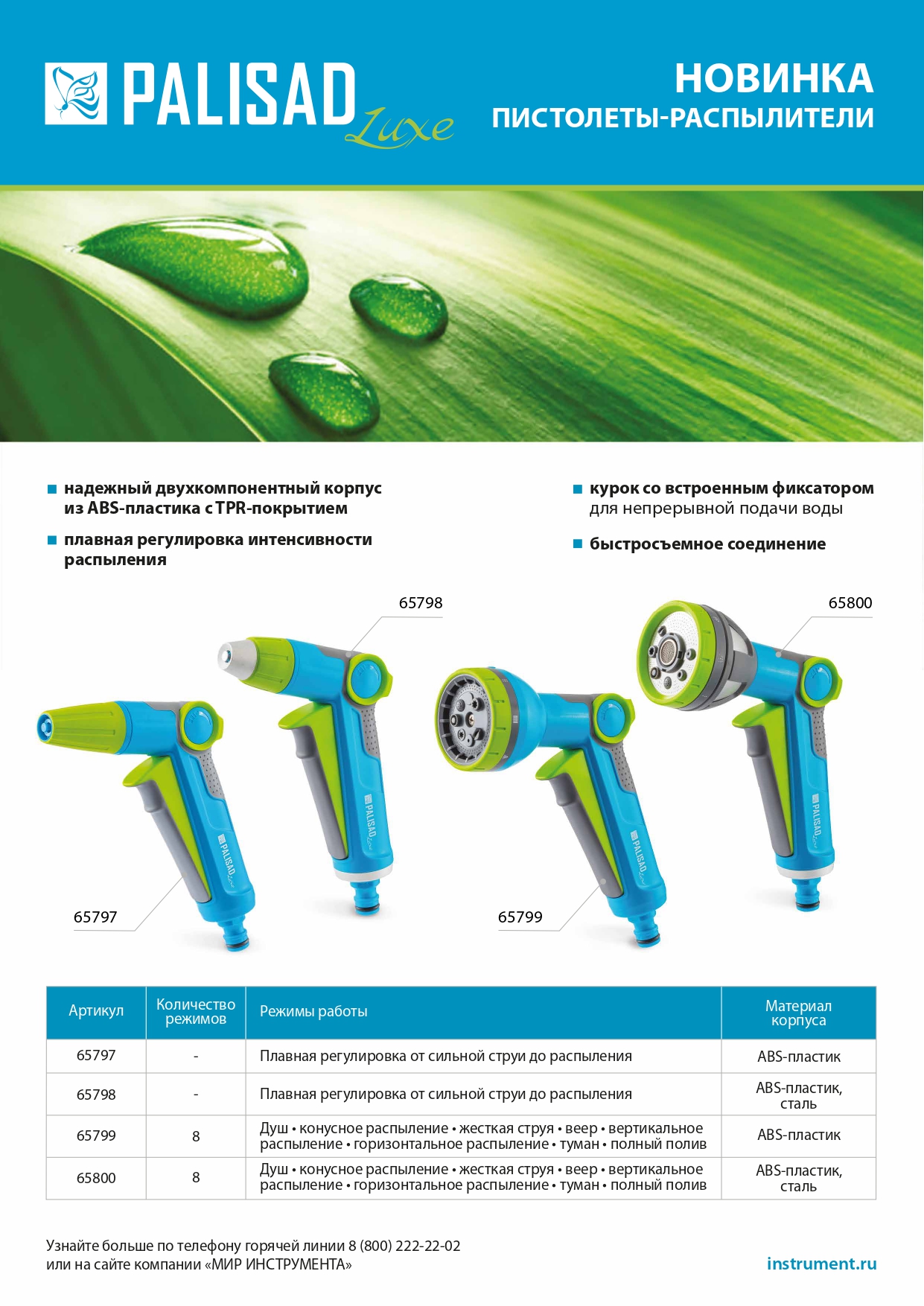 Пистолет-распылитель, 8 режимов, регулируемый, металлический, с курком, LUXE Palisad
