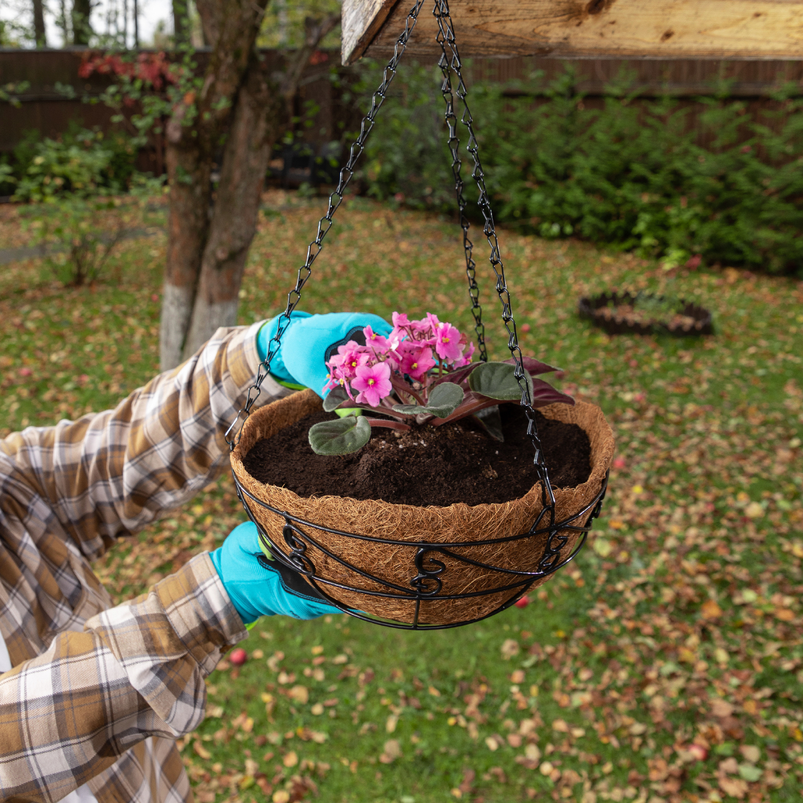 Кашпо подвесное с орнаментом, с кокосовой корзиной, диаметр 30 см Palisad