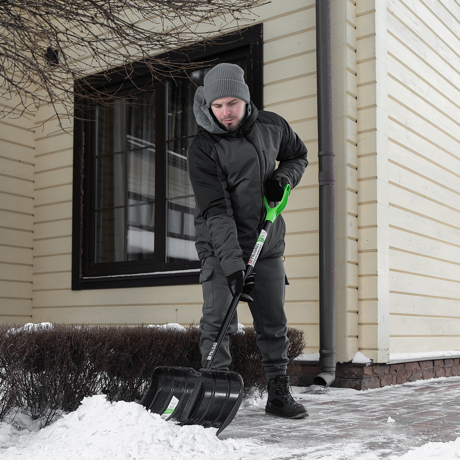 Лопата для уборки снега, полипропилен, 455х345х1330 мм, алюминиевый черенок, BASE Palisad