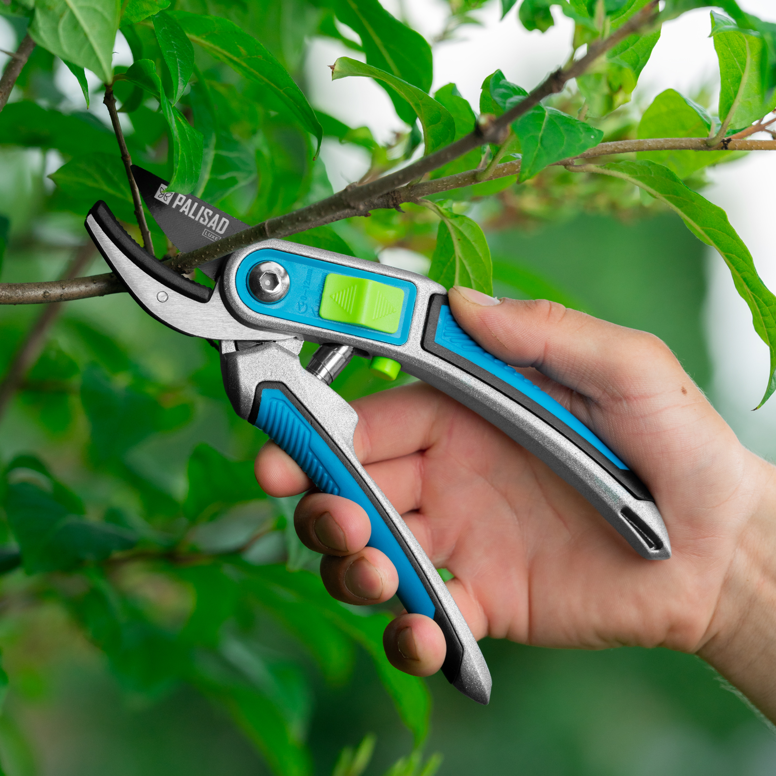 Секатор с наковальней, 215 мм, регулировка захвата, трехкомпонентные рукоятки, LUXE Palisad