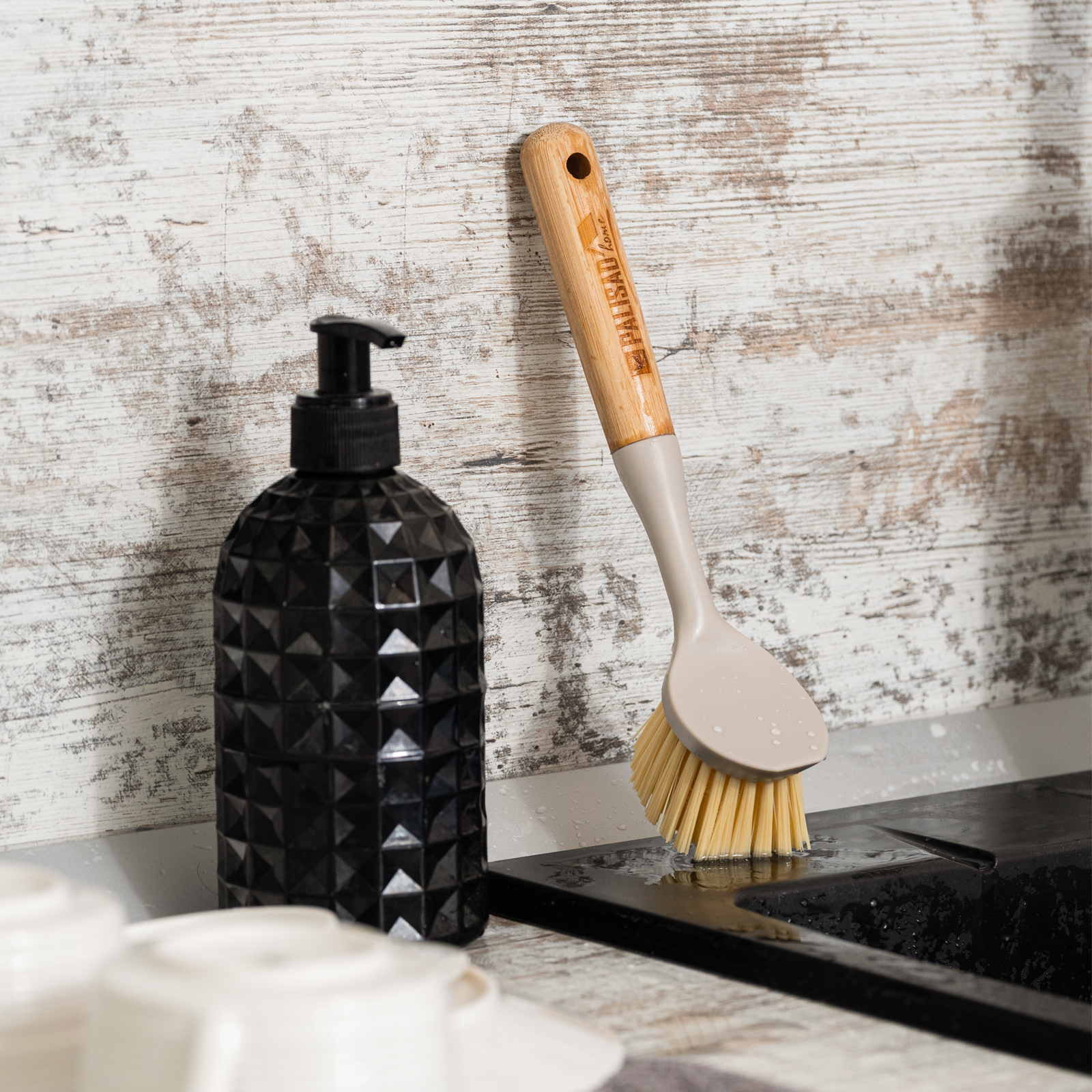 Щетка для посуды круглая d 60х230 мм, бамбуковая рукоятка, Home Palisad