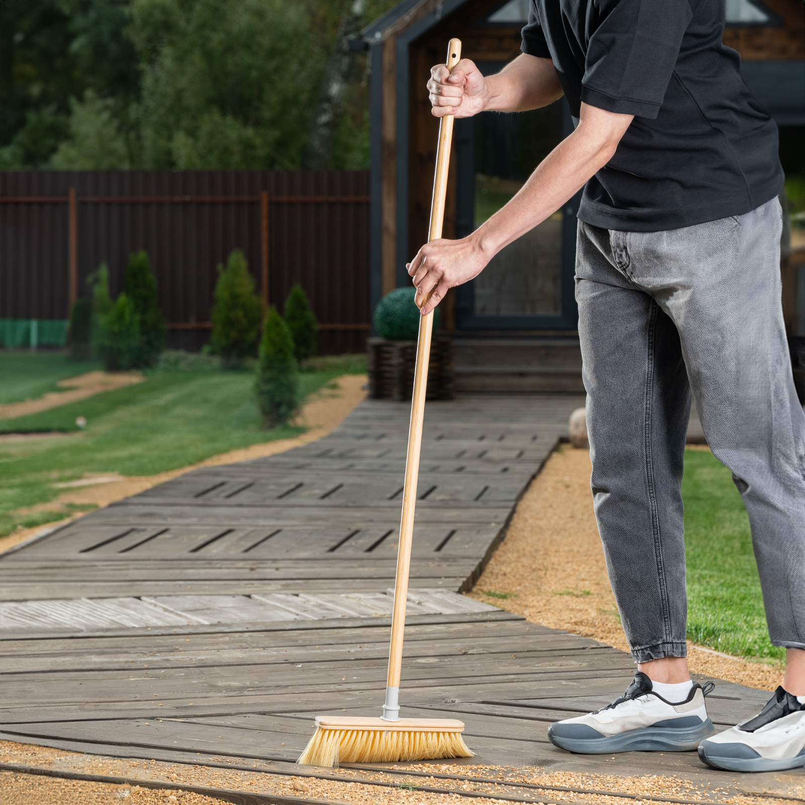 Щетка бамбуковая для подметания пола 26,5 см с черенком, 117 см, Home Palisad