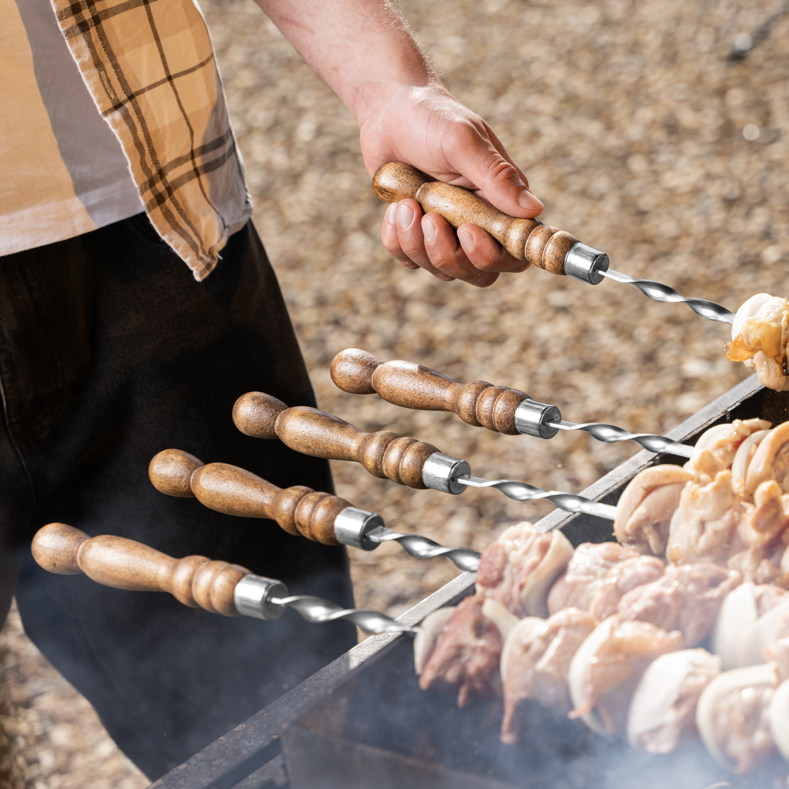 Шампур плоский, 650х10х2,5 мм, с деревянной рукояткой, нерж. сталь, Camping// Palisad