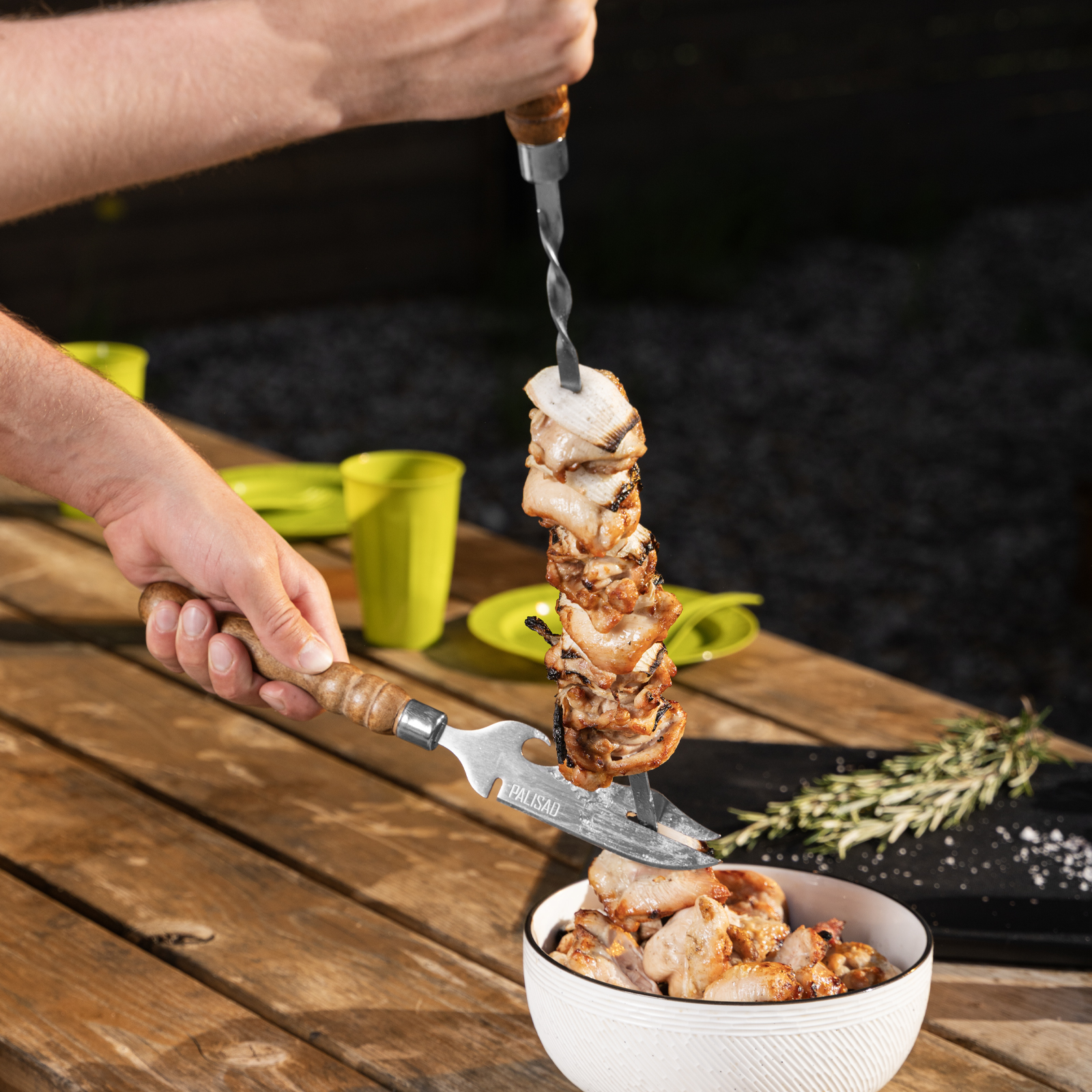 Шампур плоский, 650х10х2,5 мм, с деревянной рукояткой, нерж. сталь, Camping// Palisad