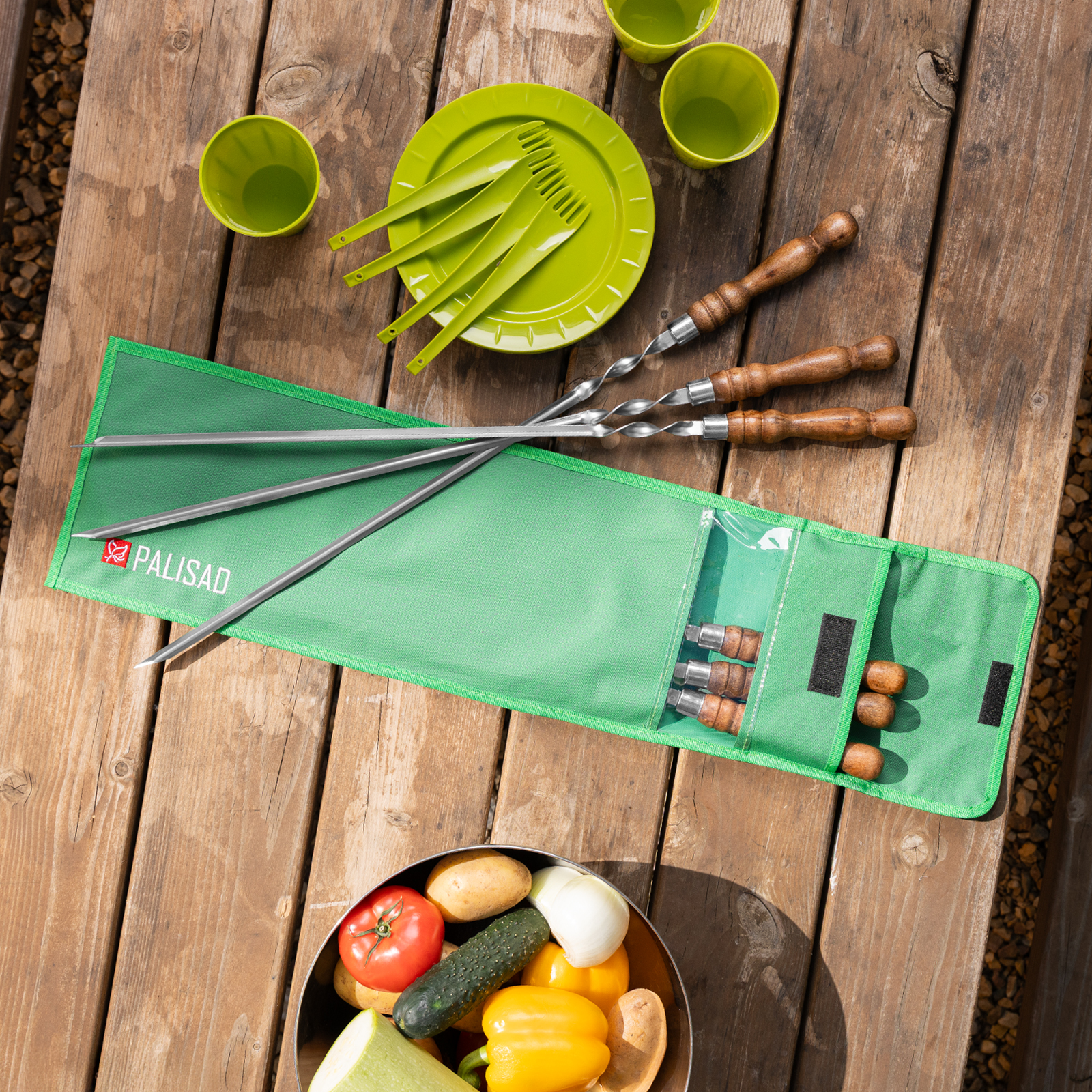 Набор шампуров угловых, 650 мм, с деревянной рукояткой, в чехле, 6 шт., Camping// Palisad