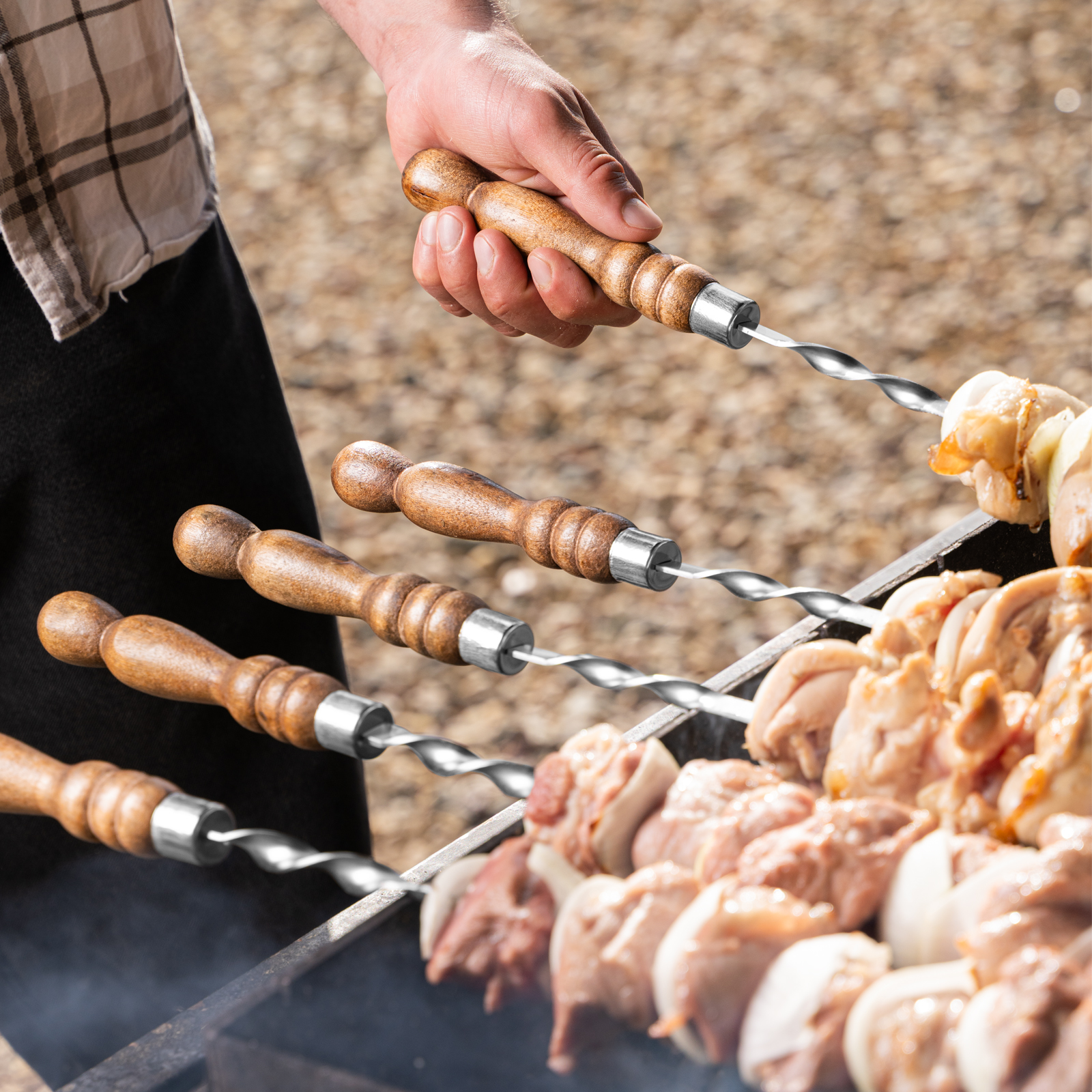 Набор шампуров угловых, 650 мм, с деревянной рукояткой, в чехле, 6 шт., Camping// Palisad