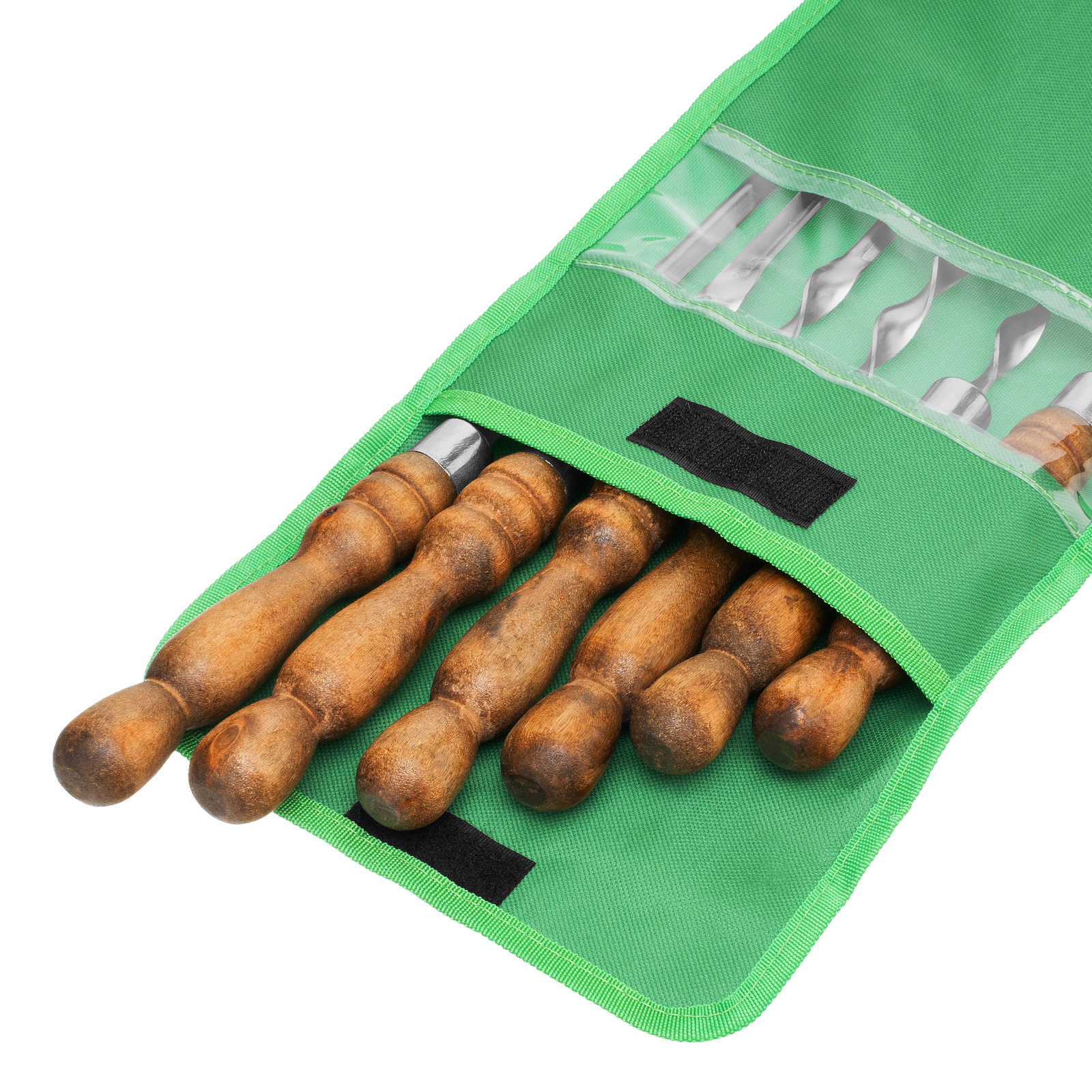 Набор шампуров угловых, 650 мм, с деревянной рукояткой, в чехле, 6 шт., Camping// Palisad