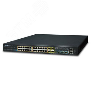 Коммутатор управляемый L3 PoE 24 порта 10/100/1000 Мб/с, 4хSFP, 4хSFP+, 370 Вт