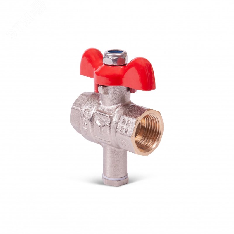 Кран шаровой полнопроходной для подключения датчика температуры, ручка-бабочка, ВВ 1/2