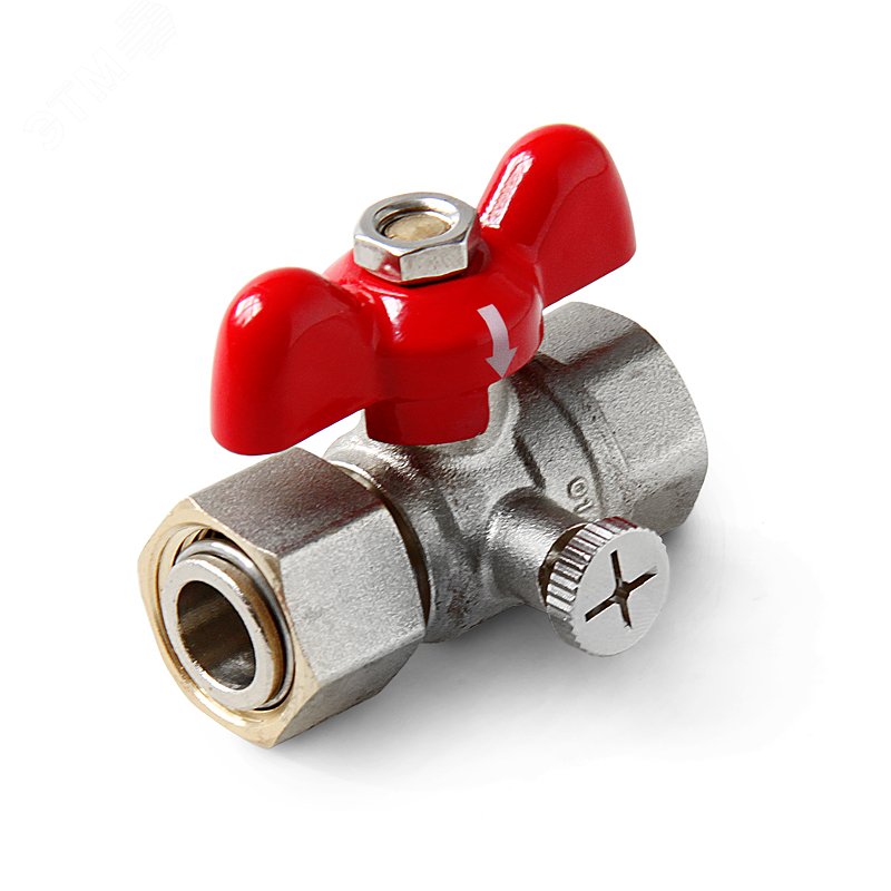 Кран шаровой для подключения манометра, ручка-бабочка, ВВ 1/2