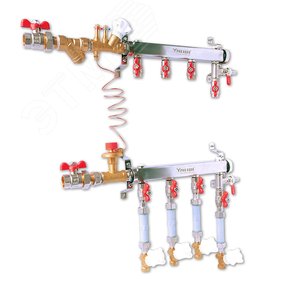 Узел коллекторный этажный DN40 на 2 выхода подключение DN25 правое с клапаном партнером