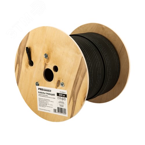 Кабель греющий саморегулирующийся для труб, водостоков, крыш 30КНС-2ЛП-65/85, UV, 30Вт/м, 200м неэкран, REXANT