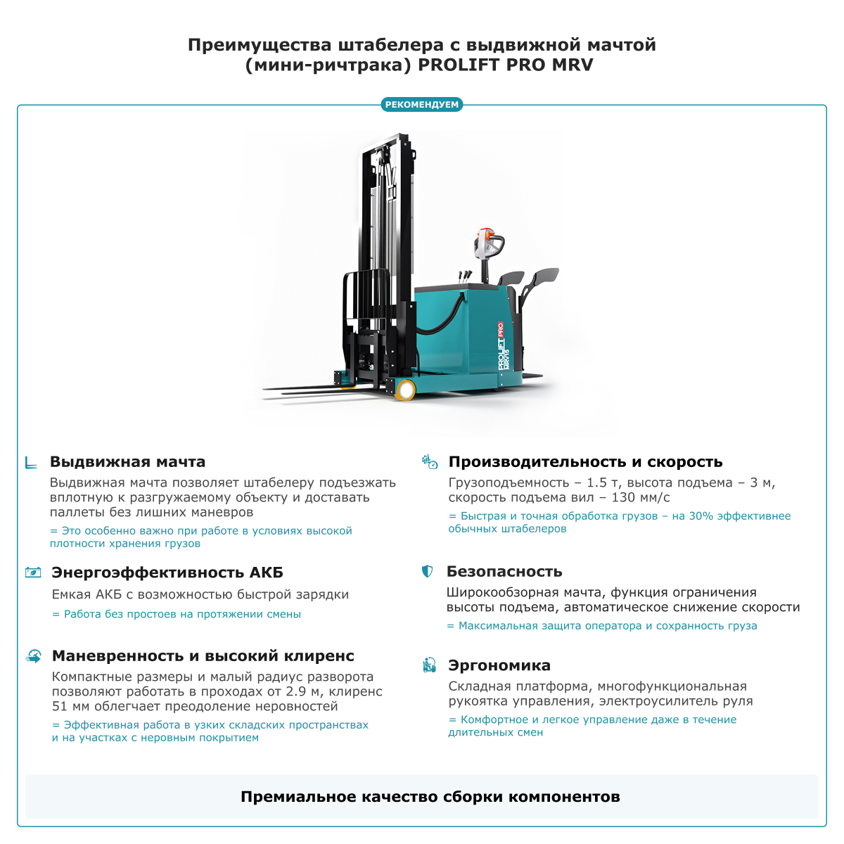 Штабелер с выдвижной мачтой (мини-ричтрак) PROLIFT PRO MRV 1530 li-ion