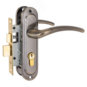 Замок врезной с ручками для деревянных дверей, СТАНДАРТ 132/50 AB старая бронза