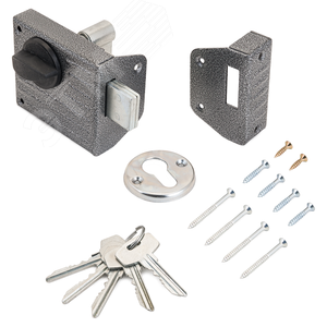 Замок накладной цилиндровый для деревянных дверей, СТАНДАРТ Россия ЗН1-2.1С серебро