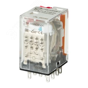 Промежуточное реле, 4 перекидных контакта 6А (230В AC) блокируемая кнопка проверки, светодиод