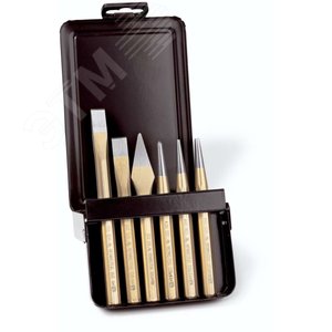 Набор инструментов по металлу, 6 предметов (Зубила плоские 125/150 мм, Крейцмейсель 125 мм, Кернер 4 мм, Пробойники 3/4 мм, металлический кейс)