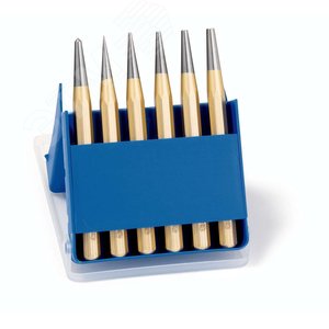 Набор пробойников DIN 6458, 6 предметов (1/2/3/4/5 мм) + Кернер DIN 7250 4 мм, 8-гранный профиль 10 мм, пластиковый кейс