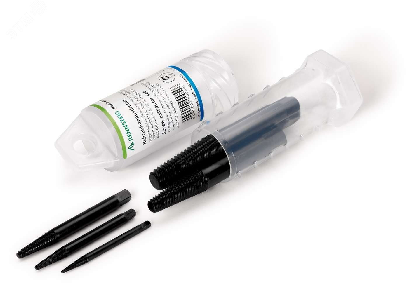 Набор экстракторов спиральных, 6 предметов, N1/2/3/4/5/6, M3 - M24, пластиковый цилиндрический кейс, для правой резьбы