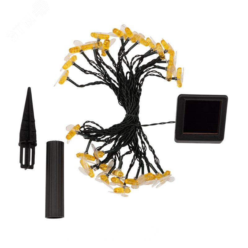 Каскад Lamper Янтарные Пчелы LED 10 м с выносной солнечной панелью 2 м и аккумулятором, IP65, теплое белое свечение