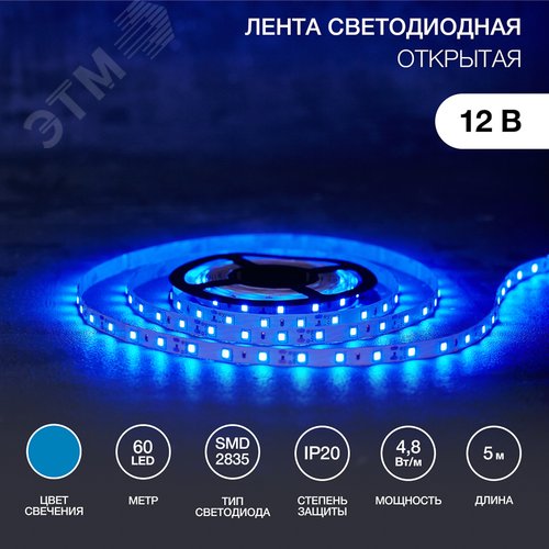 Лента домашняя LED открытая IP23 SMd3528 60 диодов/метр 12В cиний