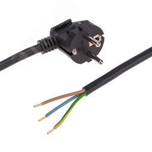 Шнур электрический с вилкой ПВС 3х1,5 мм, 1,5м, черный