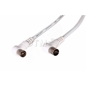 Шнур ТВ гнездо - ТВ штекер, угловой, длина 1,5 метра, белый,