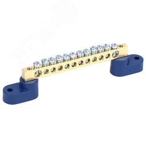 Шина ''N'' нулевая 6х9 мм на двух угловых синих изоляторах 12 групп, REXANT