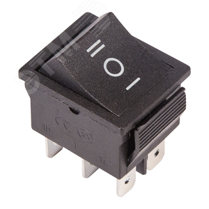 Выключатель клавишный 250V 15А (6с) ON-OFF-ON черный с нейтралью