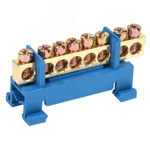 Шина ''N'' нулевая с синим изолятором тип ''Стойка'' на DIN-рейку 6x9 мм 8 групп, REXANT