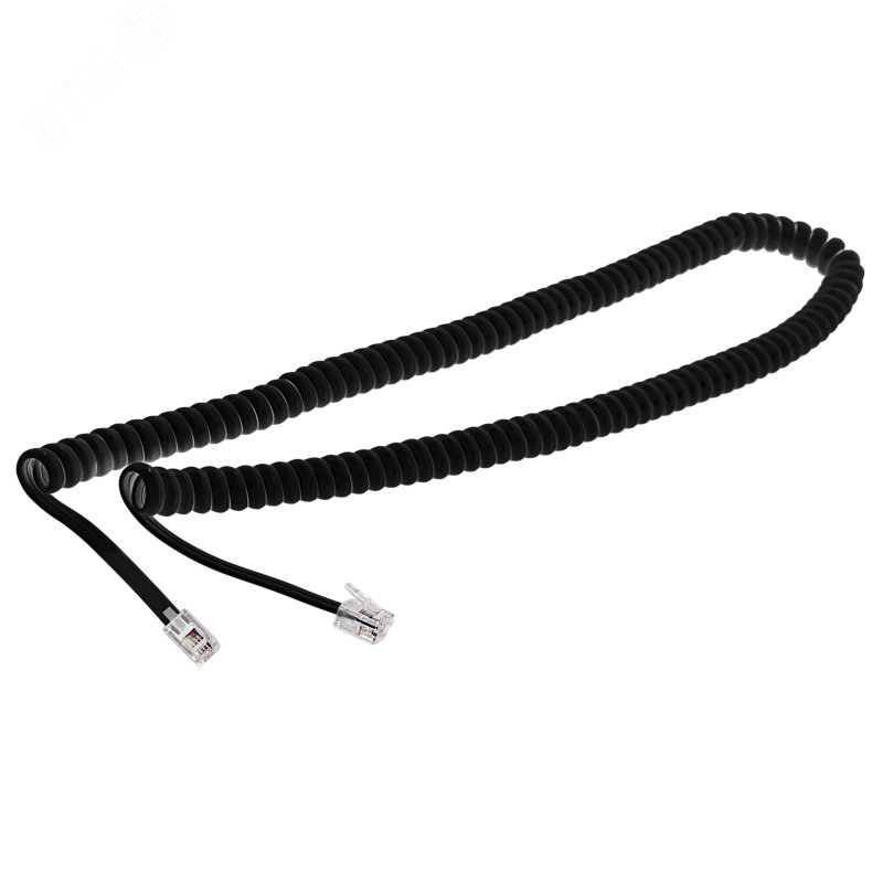 Шнур телефонный, витой трубочный RJ-10, 4P-4C, длина 4 метра, черный,
