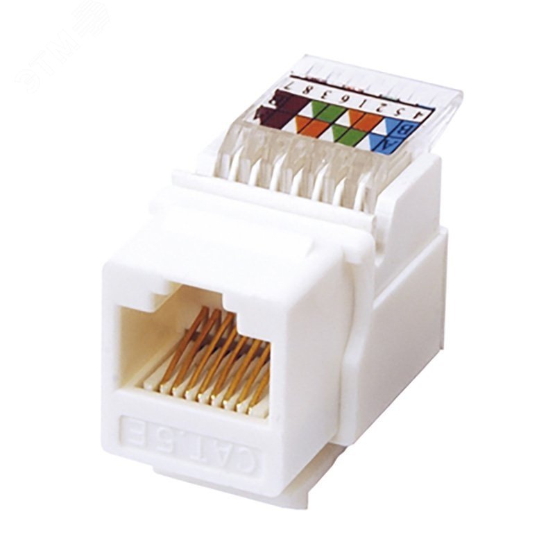 Модуль Keystone Jack RJ-45(8P8C), UTP неэкранированный, категория 5e, тип 180 градусов, самозажимной, белый,