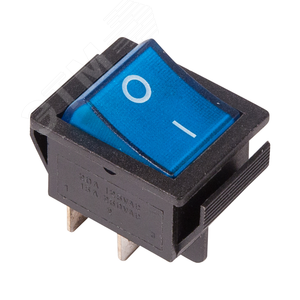 Выключатель клавишный 250V 16А (4с) ON-OFF синий с подсветкой