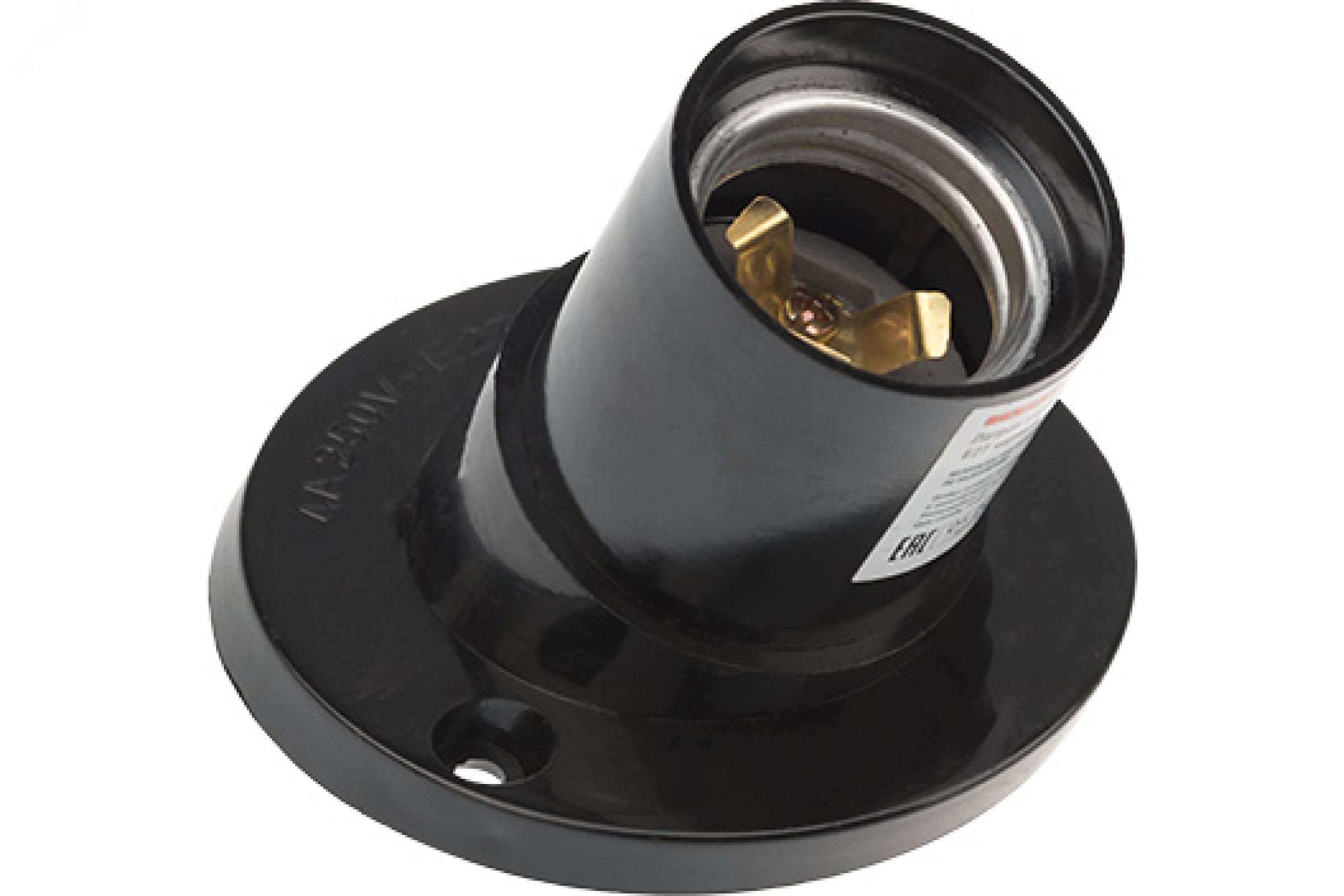 Патрон карболитовый настенный Е27 черный c этикеткой наклонный