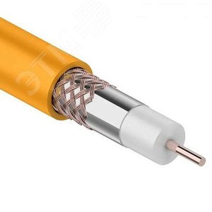 Кабель коаксиальный RG-6U+Cu нг(А)-HF, Cu/Al/Cu, 64%, 75Ом, бухта 100 м, оранж, REXANT