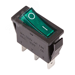 Выключатель клавишный 250V 15А (3с) ON-OFF зеленый с подсветкой